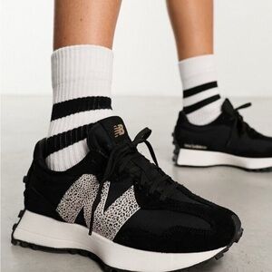 New Balance 327 Black w/ Leopard Print Detail Sneakers